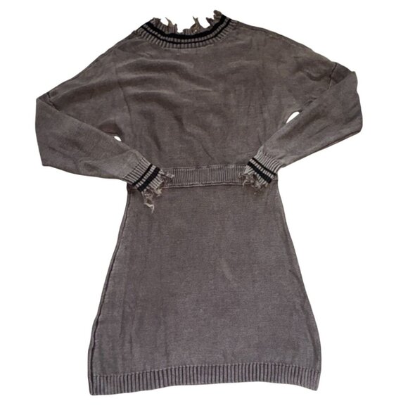 Promesa Womens Long Sleeve Distressed Knit Sweater Dress-Dark Green-Size Small-G - Picture 6 of 6